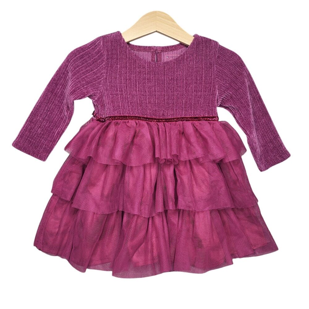 JUST LIZZY 18 months Baby Girl Party Dress Purple Tulle Layered Skirt Velvet Top